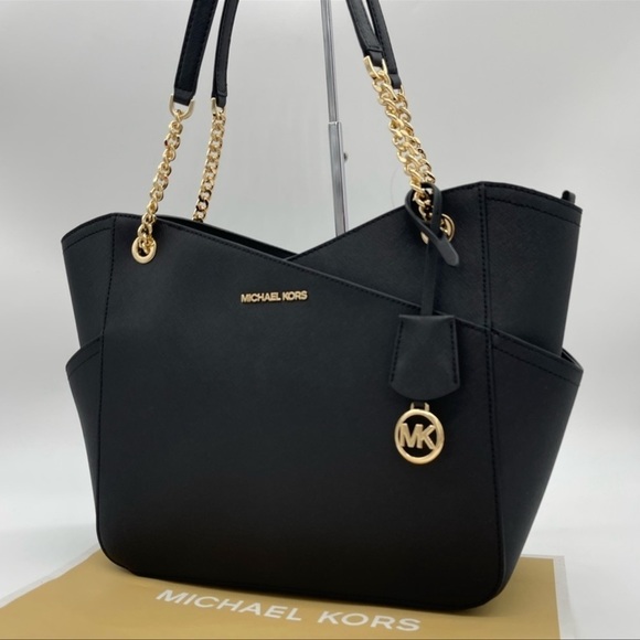 Michael Kors Large X Chain Shoulder Tote Bag Rich Black Leather - Picture 3 of 10